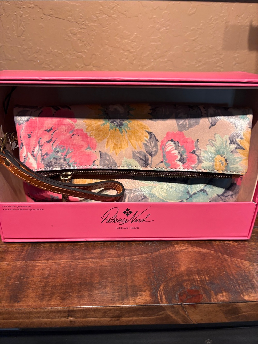 Patricia Nash NIB Floral Leather & Suede Foldover  Clutch MSRP $149